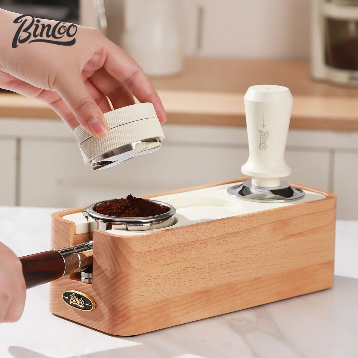 Bincoo 51/53/58mm Coffee Tamper Station – Beechwood Base Coffee Tamper Station Qst