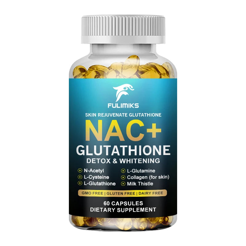 NAC + Glutathione Supplement – Antioxidant & Skin Wellness 120ct Dietary Supplement Qst 60pcs - 1Bottles
