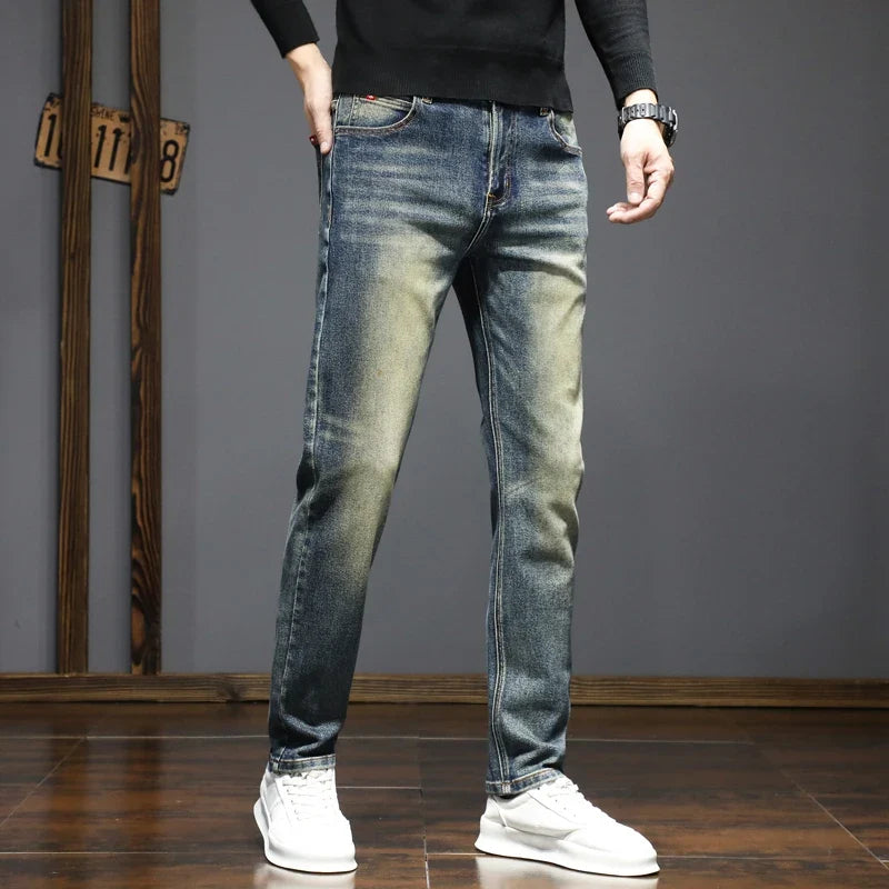 Men's American Retro Slim Straight Jeans | Micro-Elastic Men's Slim Jeans Qme