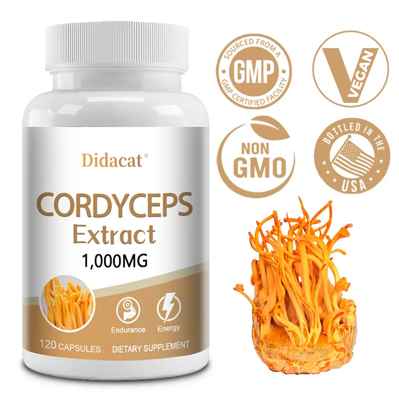 Cordyceps Mushroom Capsules 1000mg – Energy & Immune Support Mushroom Supplement Qst