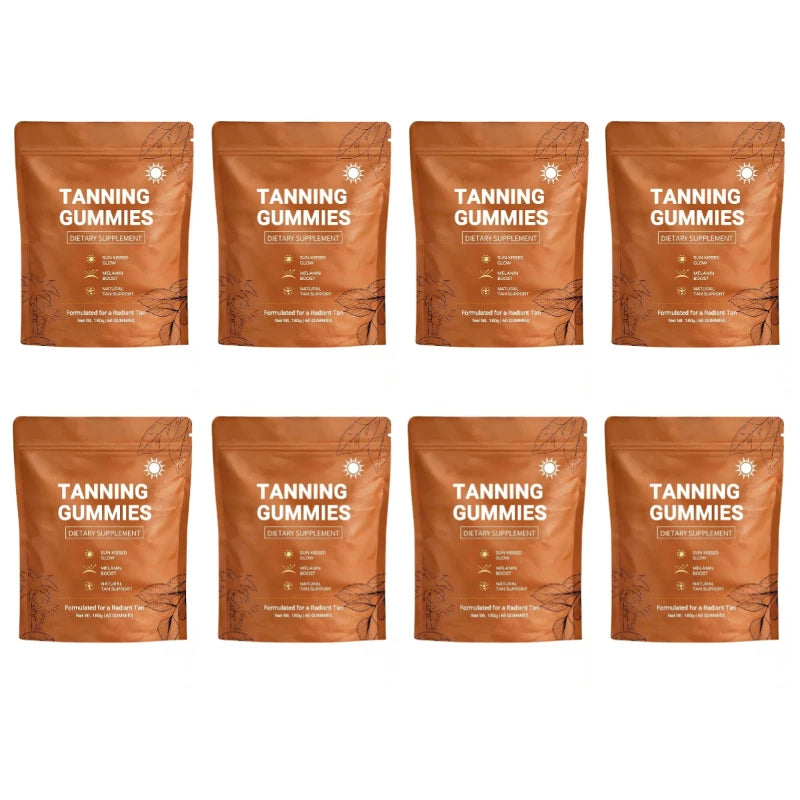 Tanning Gummies – Sunless Bronzing Glow, Vegan, Sugar-Free Tanning Supplement Qst 60 Gummies 8 bags