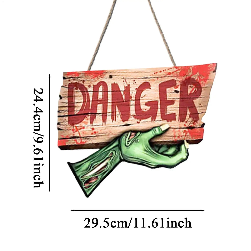 Halloween Outdoor Warning Sign – Spooky Wooden Yard Decor Halloween Yard Sign Qme