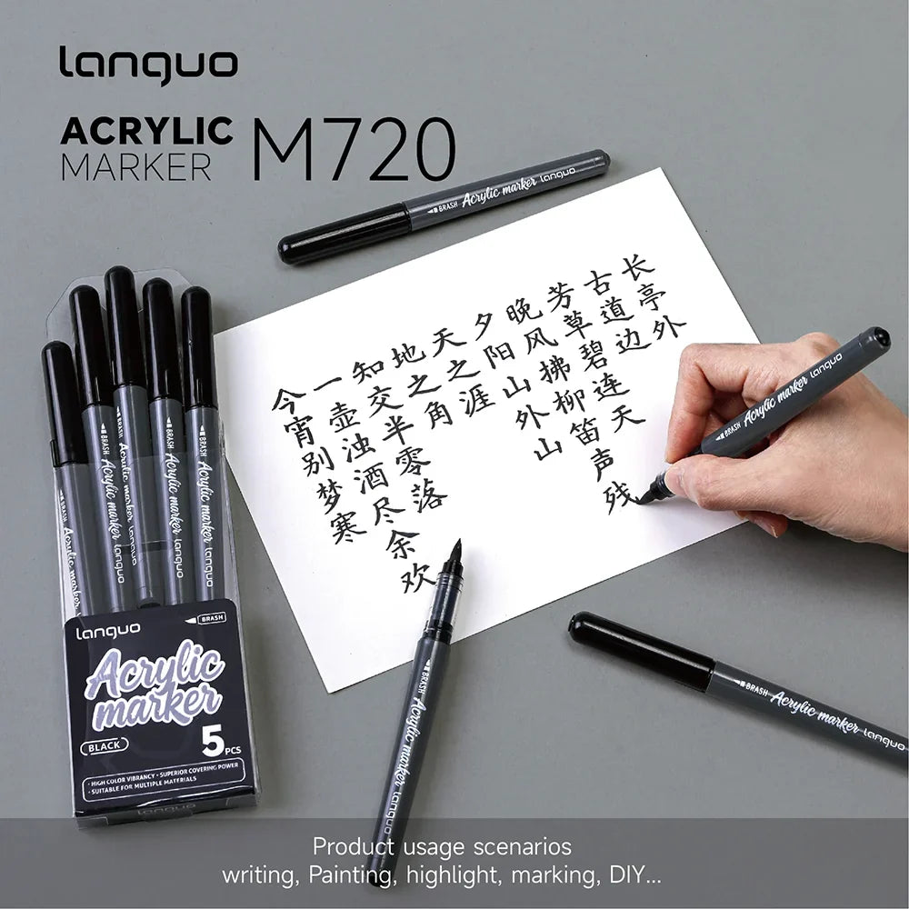 5-Pack Gloss Liquid Acrylic Permanent Markers | Black White Gold Silver Acrylic Paint Markers Qme