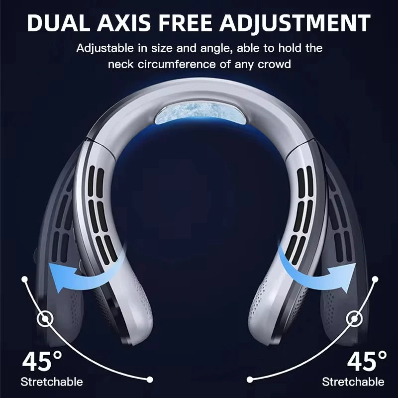8000mAh Bladeless Neck Fan – USB Rechargeable, 100 Speeds Wearable Neck Fan Qst