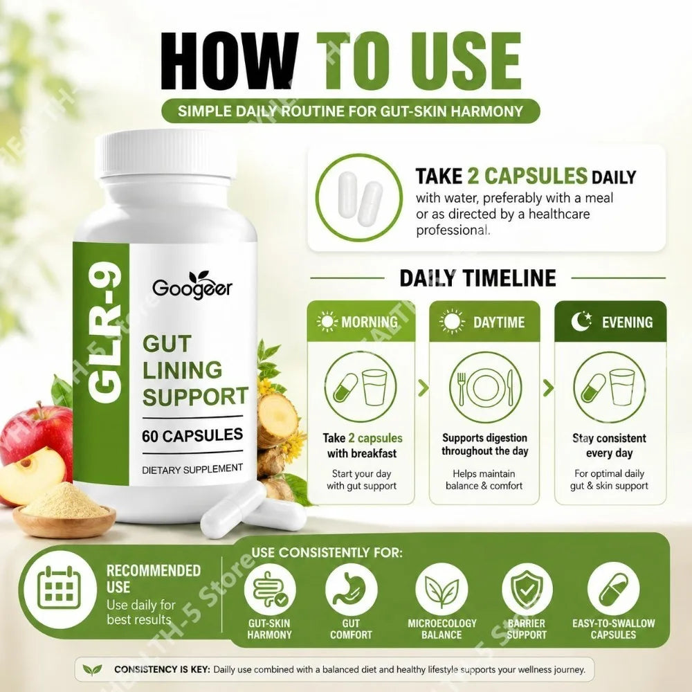 Gut Lining Support Capsules – ACV, Probiotics & Enzymes 60ct Digestive Supplement Qst