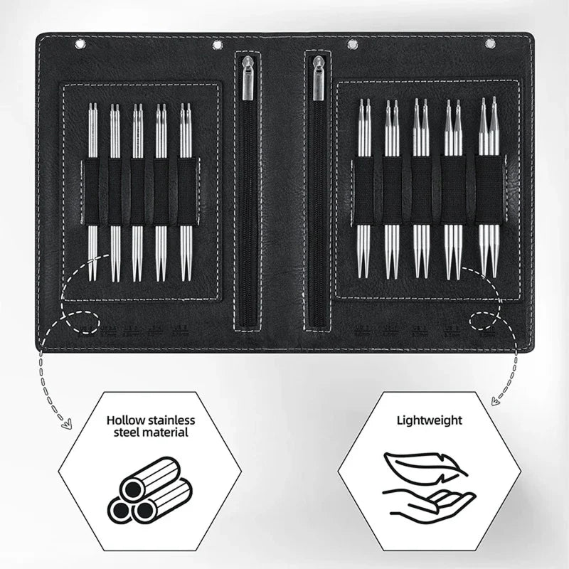 10-Pair Detachable Circular Knitting Needles Set – Steel Tips Interchangeable Knitting Needles Qme