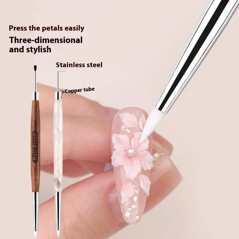 Double-Headed Nail Art Carving Pen – Silicone & Sandalwood Nail Art Carving Pen Qst