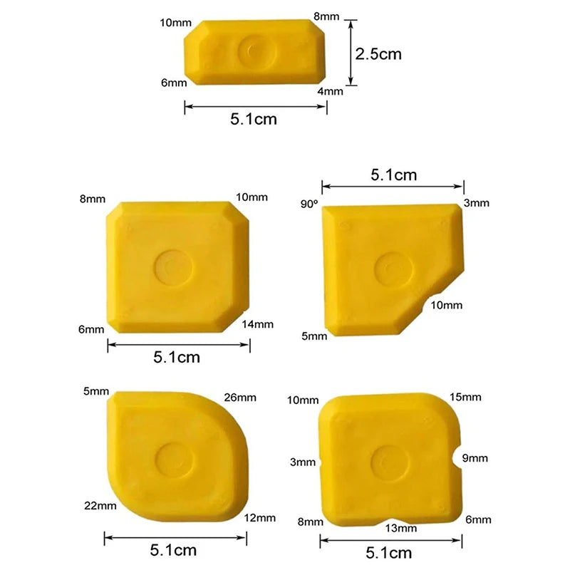 5-Piece Silicone Caulk Scraper & Grout Finishing Spatula Set Caulk Finishing Tool Set Qst