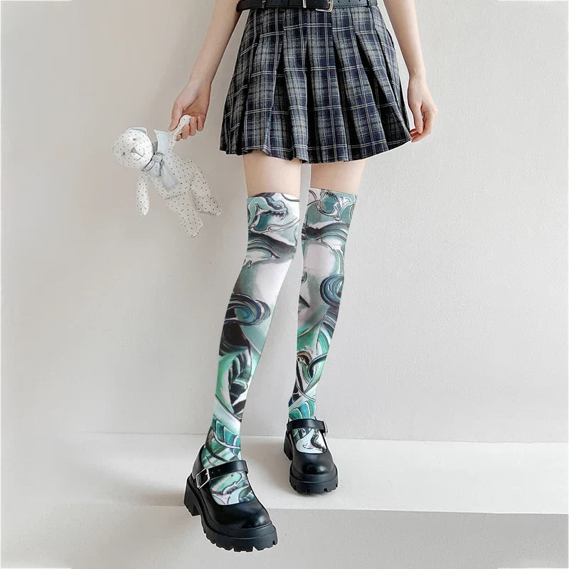 Women's 3D Tattoo Print Thigh-High Stockings | 13 Colors Thigh-High Stockings Qme