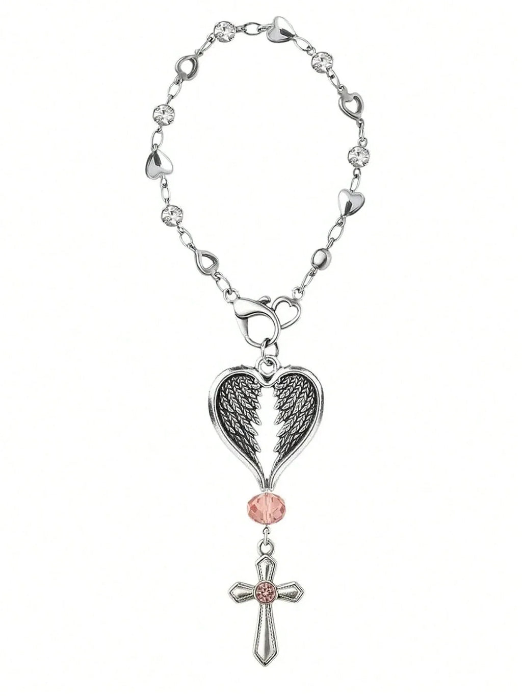 Heart-Shaped Crystal Cross Car Steering Wheel Pendant Car Interior Pendant Qme