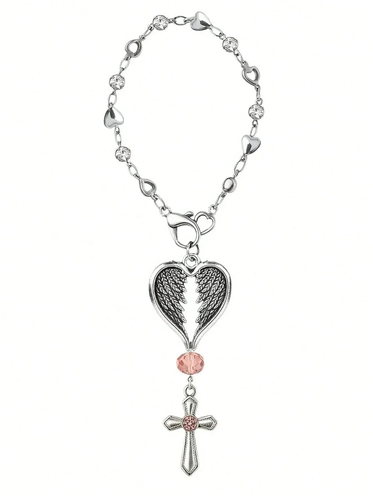 Heart-Shaped Crystal Cross Car Steering Wheel Pendant Car Interior Pendant Qme