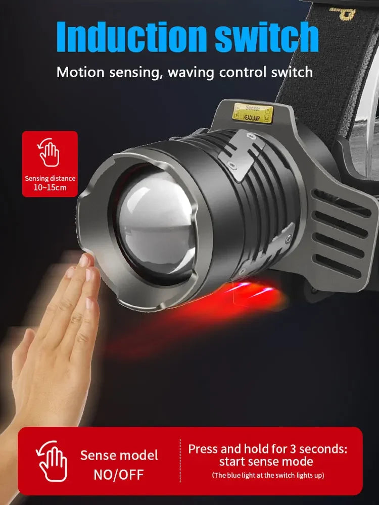 XHP360 LED Headlamp IP68 Waterproof Motion Sensor 180000lm LED Headlamp Qst