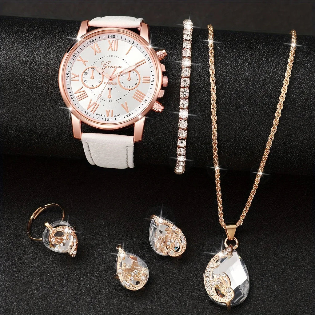 White Round Quartz Watch – PU Leather Strap & Zinc Alloy Case Fashion Quartz Watch Qme white suit