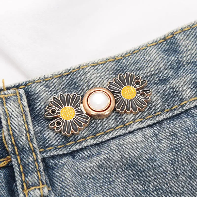 Metal Flower Pearl Snap Buttons – Reusable Pants Fastener Pin Snap Fastener Button Qme A1 5PCS