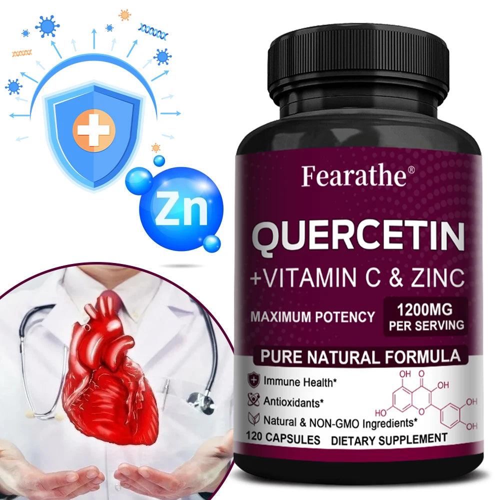 Quercetin 1200mg Zinc & Vitamin C Capsules – Non-GMO 60ct Herbal Supplement Qst