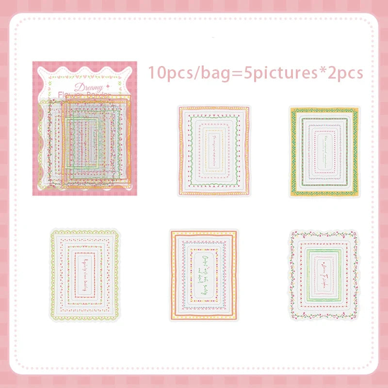 Watercolor Die-Cut Border Stickers | Journal & Collage Decor Decorative Stickers Qme A