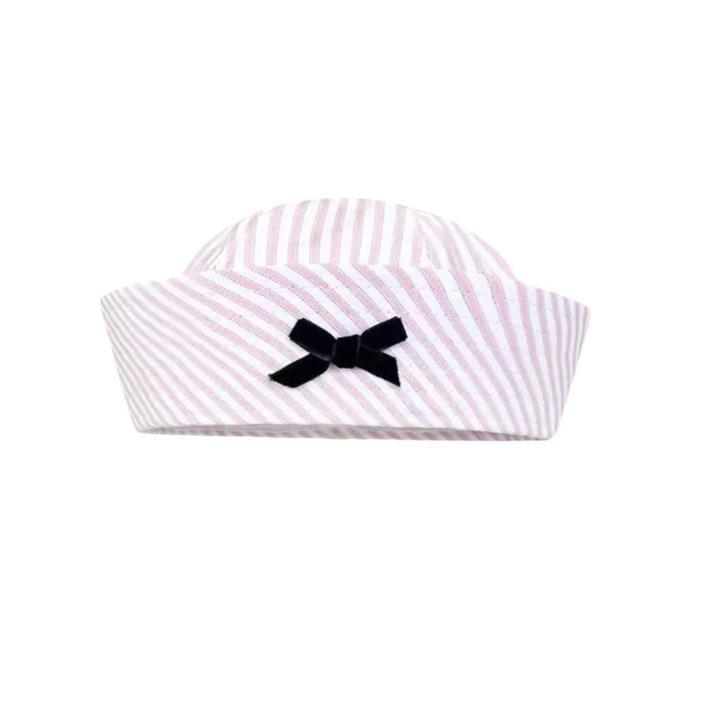 Y2K Stripe Sailor Captain Hat with Bow – Octagonal Navy Cap Sailor Captain Hat Qme Style F