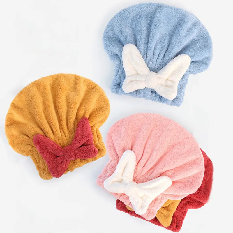 Cute Bow Velvet Hair Towel Wrap – Quick-Dry Absorbent Cap Hair Towel Wrap Qme