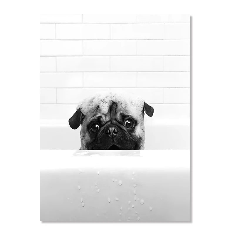 Nordic Animal Canvas Wall Art – Black & White Bathroom Poster Canvas Wall Art Qst 14 50x70cm Unframed