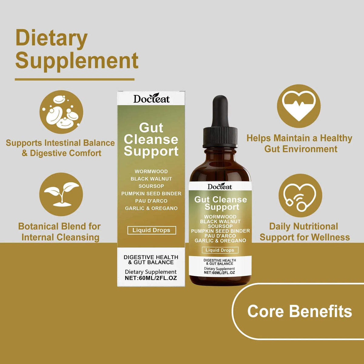 Black Walnut & Wormwood Herbal Digestive Support Drops 60ML Herbal Supplement Drops Qst