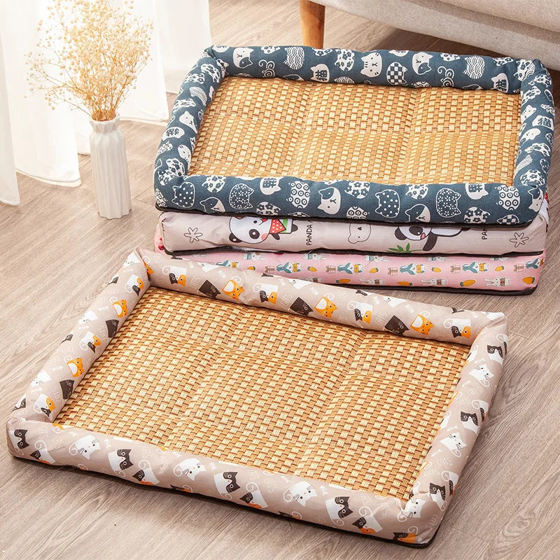 Pet Cooling Rattan Mat – Breathable Dog & Cat Summer Bed Cushion Pet Cooling Mat Qme