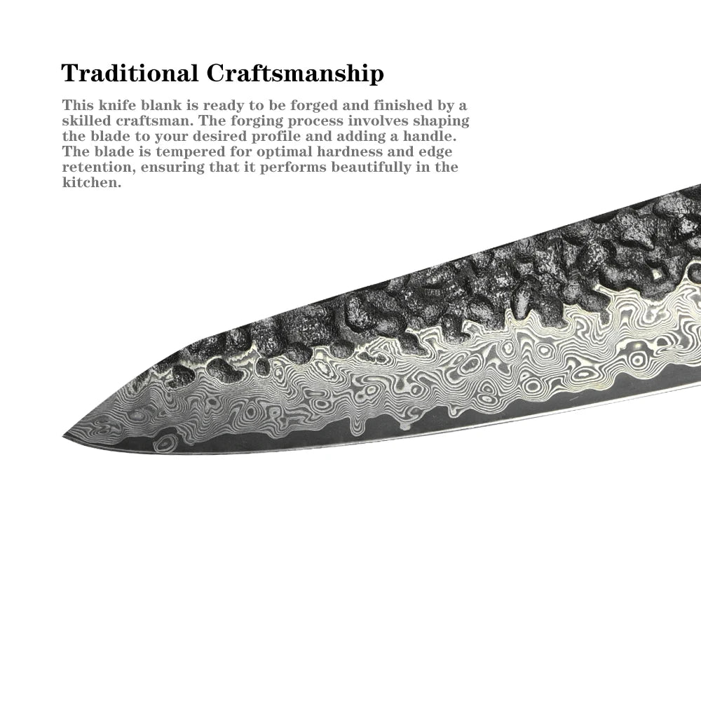 Damascus VG10 Blade Blank – Hand-Forged Custom Utility Knife Damascus Blade Blank Qst