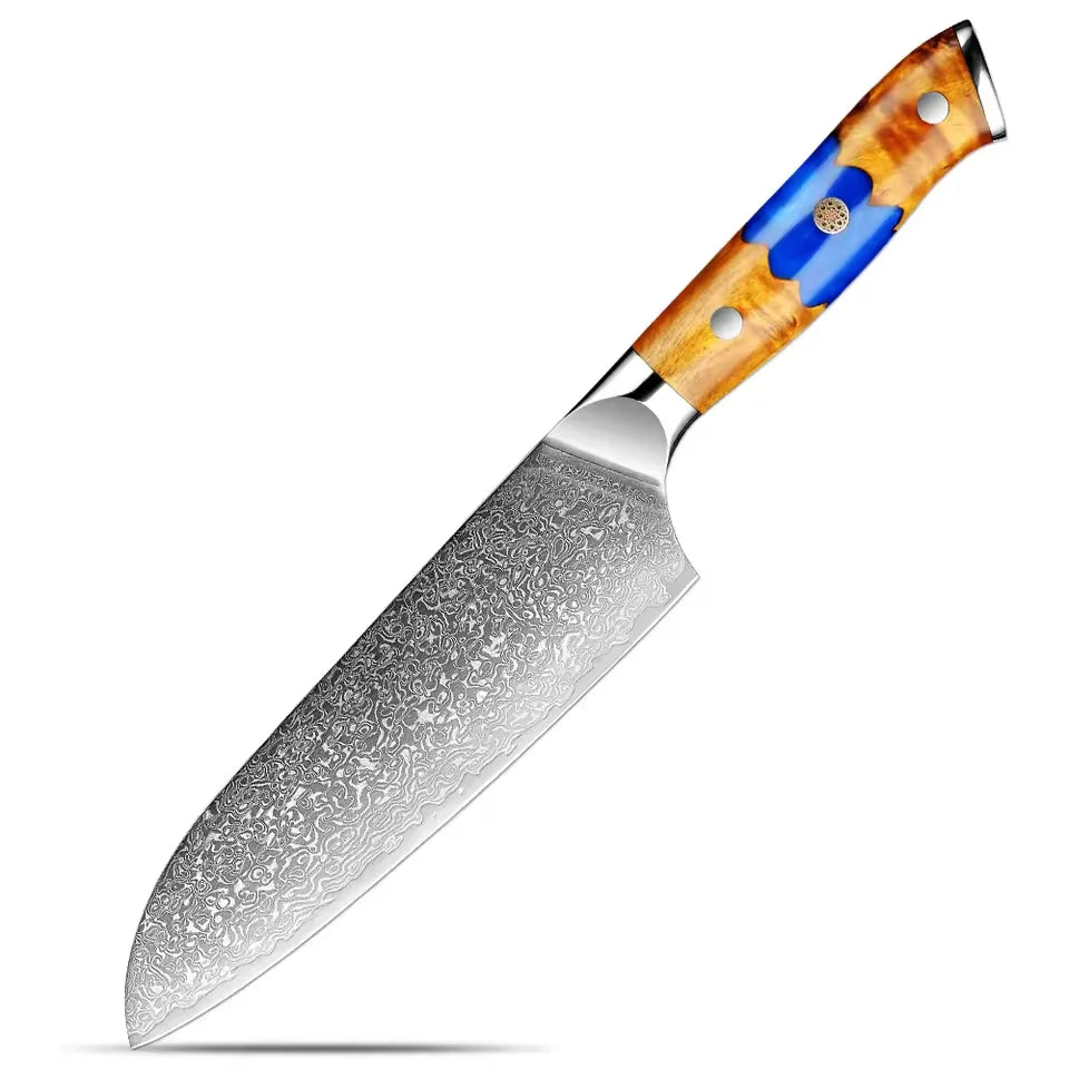 Xituo 7-Inch Damascus Santoku Knife – 67-Layer Steel & Blue Handle Santoku Knife Qst Santoku Knife