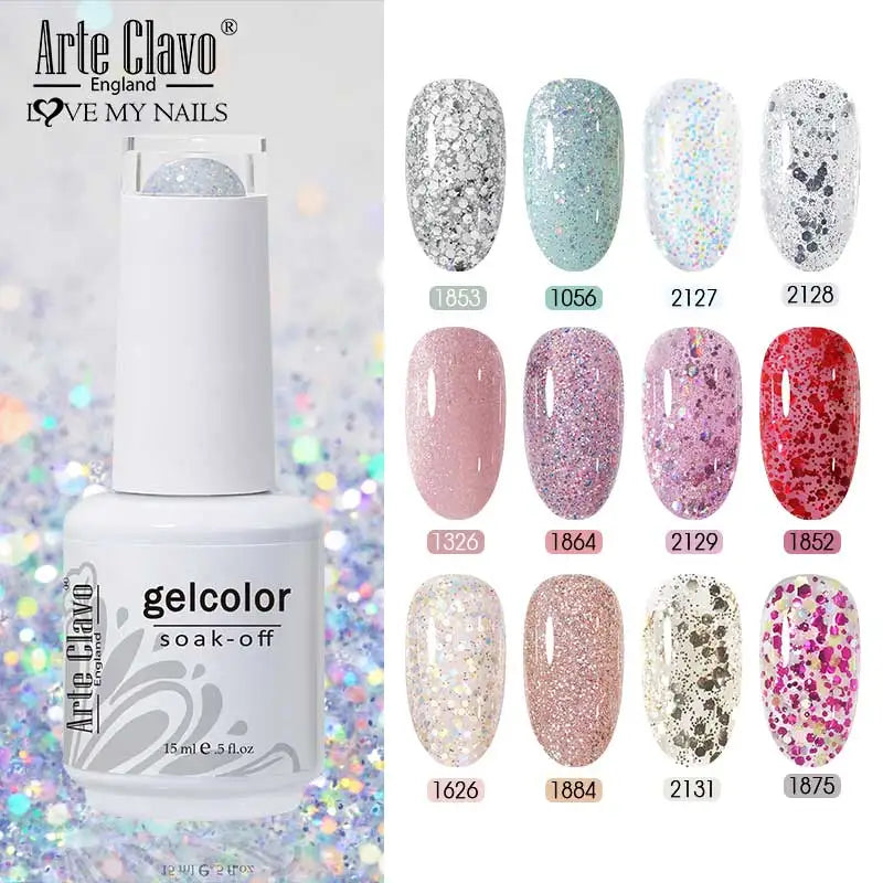 Arte Clavo Glitter Gel Nail Polish Silver Champagne 15ml Glitter Gel Nail Polish Qme