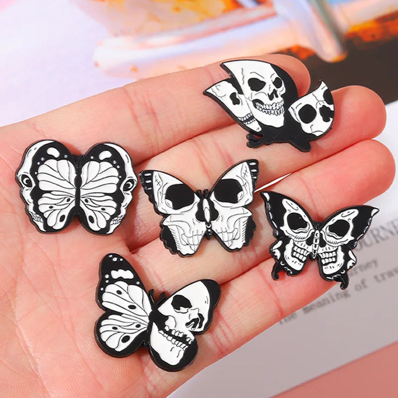 Skeleton Butterfly Enamel Pin – Gothic Skull Lapel Badge Enamel Lapel Pin Qme