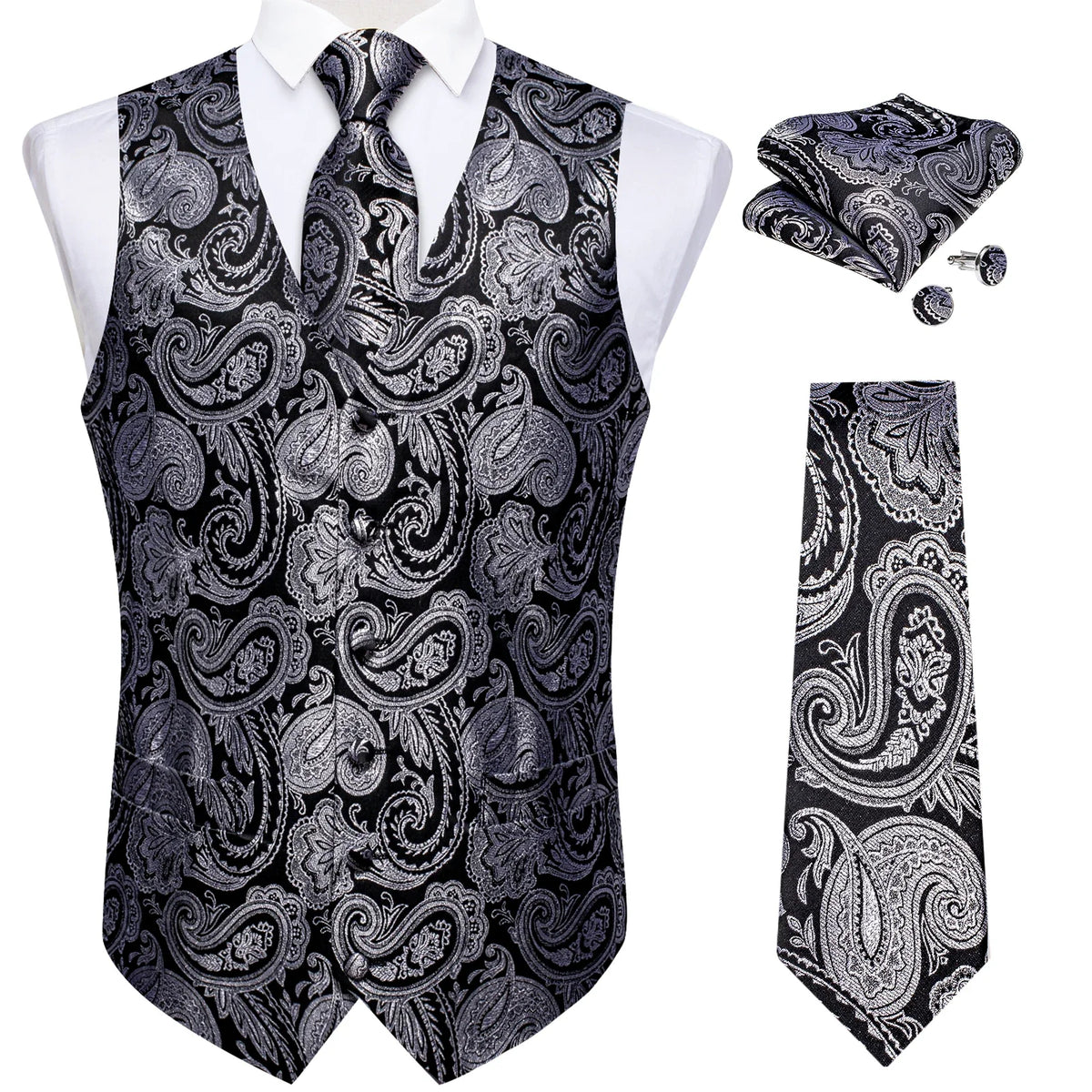 Men's Formal Suit Vest, Necktie & Pocket Square Set | Qme Formal Vest Set Qme MJTZ0148 S