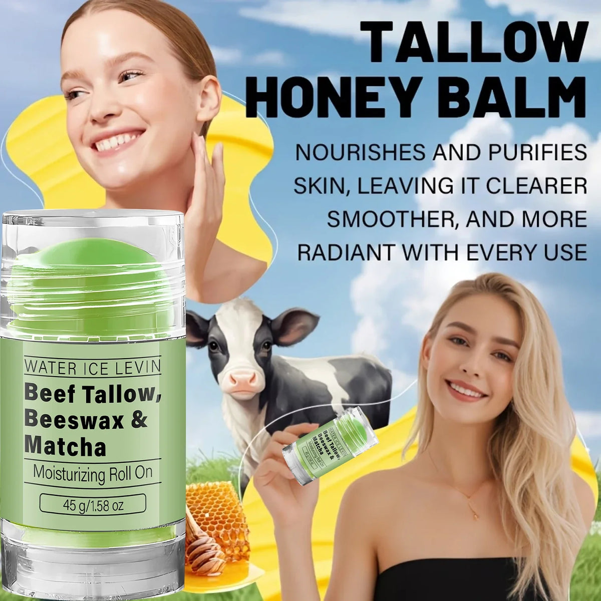 Collagen Matcha Tallow & Beeswax Moisturizing Balm Roll-On Moisturizing Balm Qme