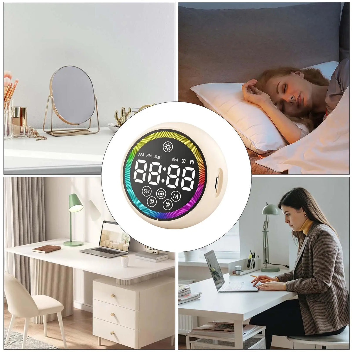 Digital LED Alarm Clock Loud Speaker & RGB Night Light Digital Alarm Clock Qme