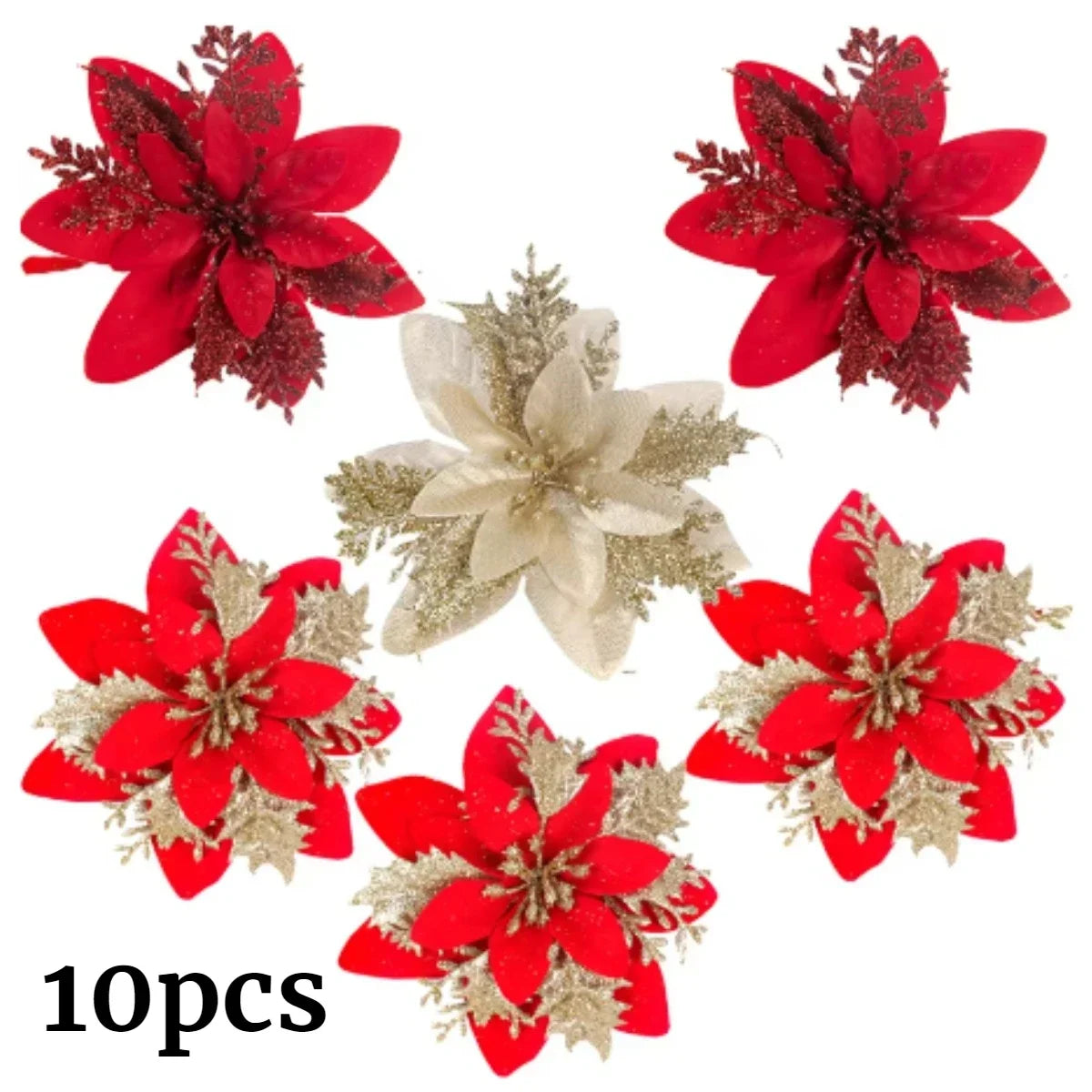 10 Christmas Glitter Artificial Flowers DIY Tree Ornaments Christmas Tree Ornaments Qme