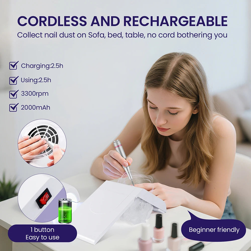 Wireless Foldable Nail Dust Collector – Rechargeable Mini Vacuum Nail Dust Collector Qst