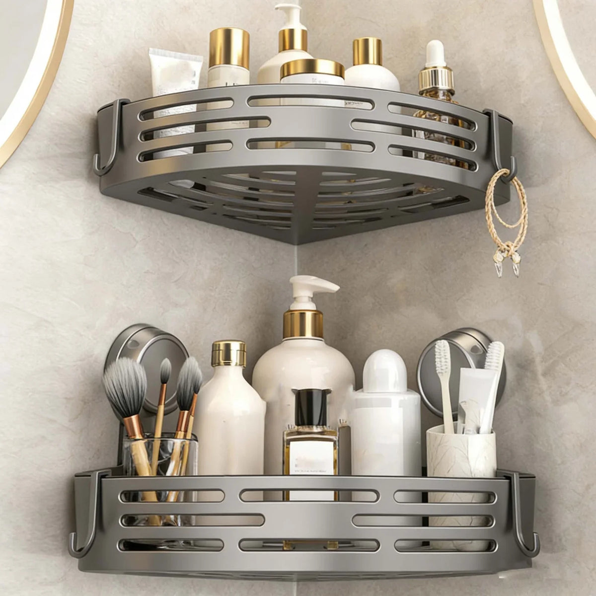 No-Drill Suction Cup Corner Shower Shelf – Bathroom Organizer Corner Shower Shelf Qme