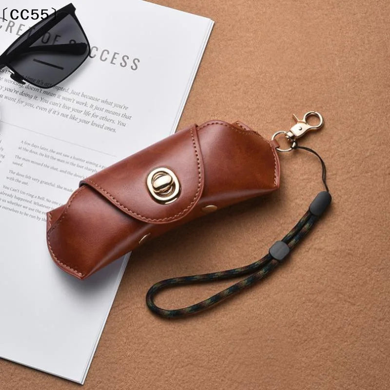 PU Leather Sunglasses Case – Portable Hanging Neck Glasses Bag Eyeglass Case Qst