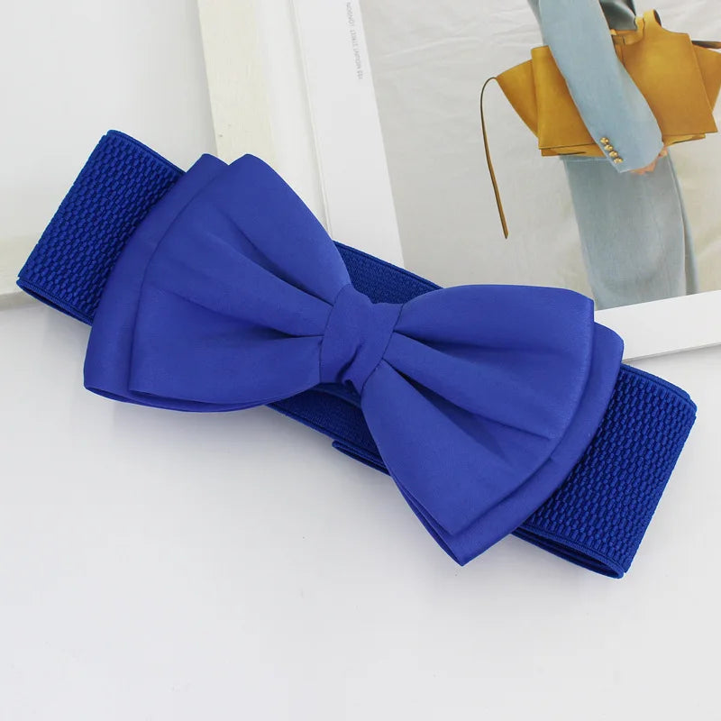 Women's Elastic Wide Bowknot Cummerbund Waist Belt Cummerbund Waist Belt Qst Blue