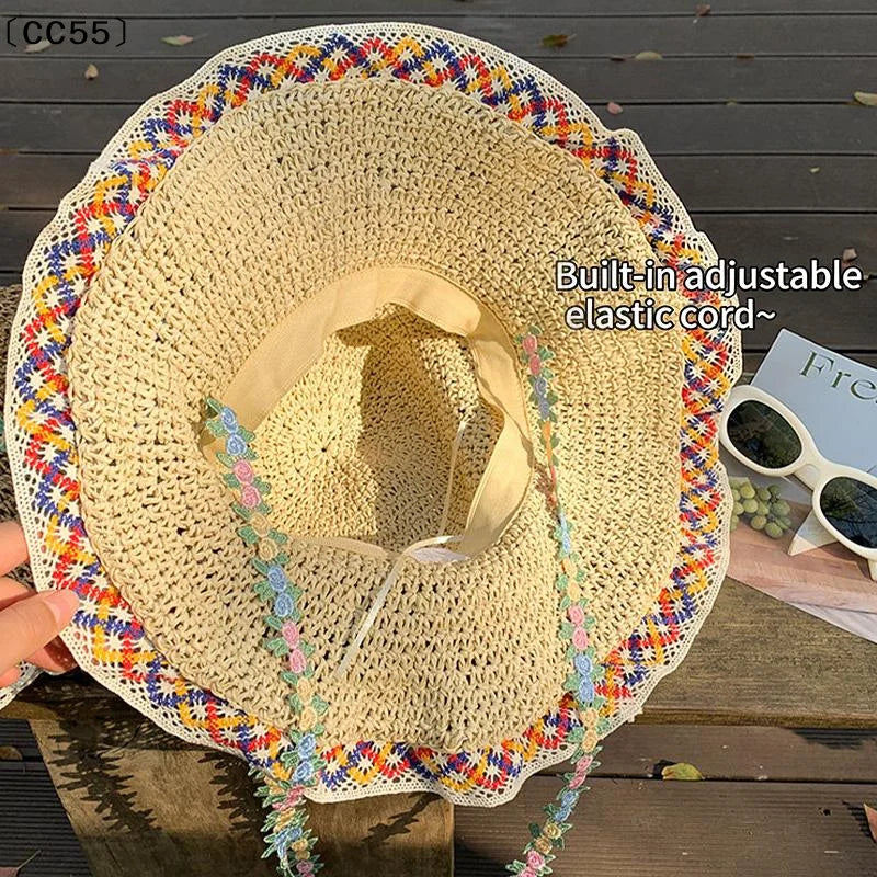 Women's Wide-Brim Raffia Straw Sun Hat – Beach & Outdoor Straw Sun Hat Qst