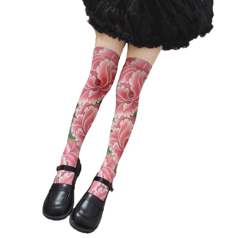 Women's 3D Tattoo Print Thigh-High Stockings | 13 Colors Thigh-High Stockings Qme style6 75CM