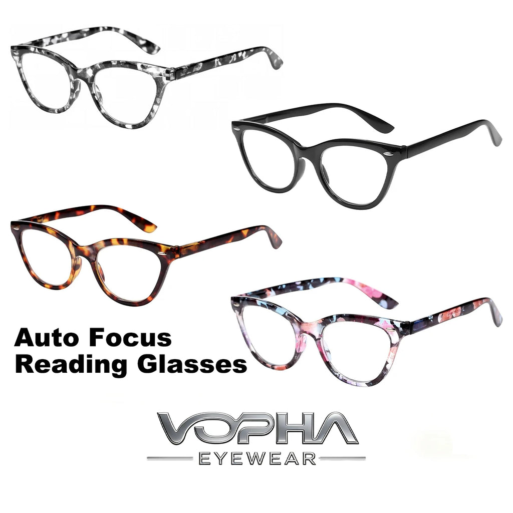 VOPHA 4-Pack Auto Focus Reading Glasses – Blue Light Blocking Reading Glasses Qst 4 pack
