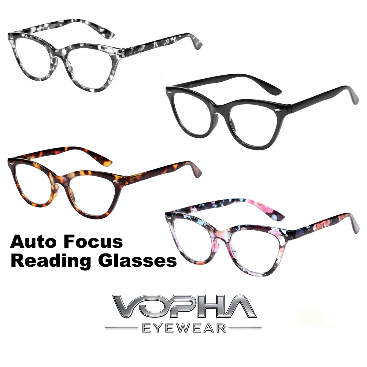 VOPHA 4-Pack Auto Focus Reading Glasses – Blue Light Blocking Reading Glasses Qst 4 pack