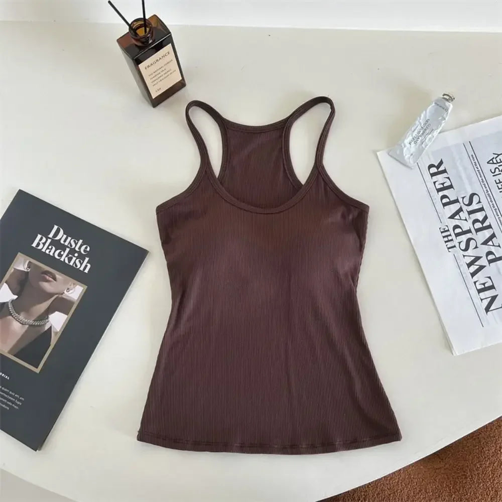 Women's Wire-Free Crop Camisole with Built-In Chest Pad Padded Crop Camisole Qme KF One Size