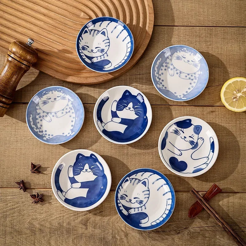 Japanese Ceramic Sauce Dish & Sushi Plate – Cute Lucky Cat Design Ceramic Sauce Dish Qme