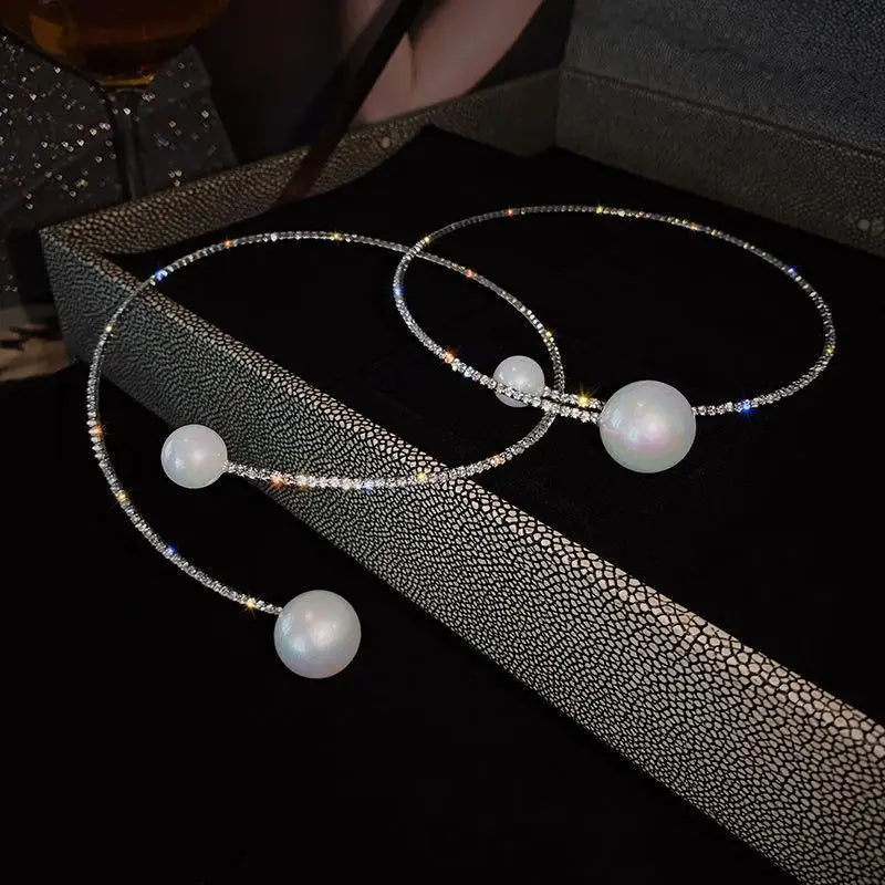 Women's Diamond Pearl Open Collar Necklace | Korean Style Collar Necklace Qme