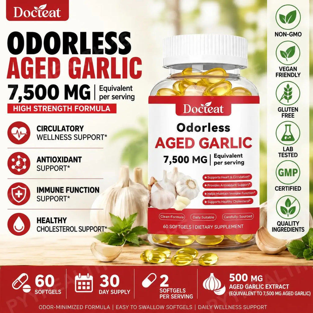 Docteat Odorless Aged Garlic Extract Softgels 500mg – 60ct Herbal Supplement Qst