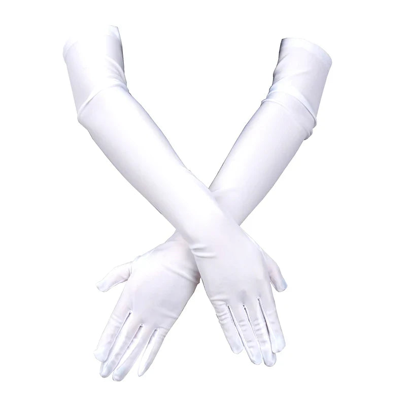 Women's Long Opera Gloves – Elbow Length Evening & Prom Opera Gloves Qme WHITE length 52cm