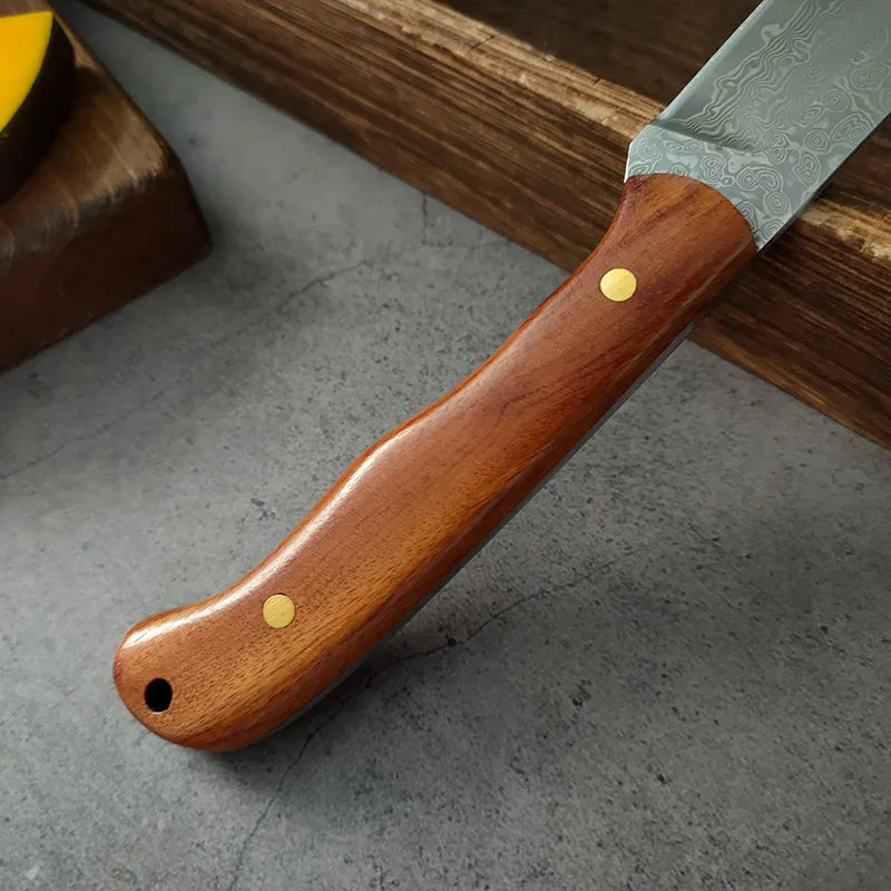 Damascus Steel Kitchen Knife – Hand Forged Wood Handle | InLeung Damascus Kitchen Knife Qst