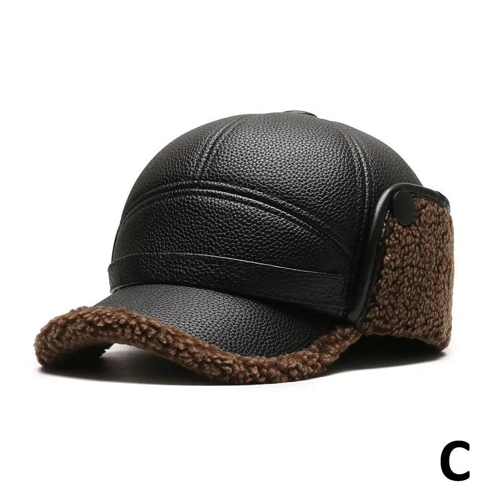 Men's PU Leather Baseball Cap – Winter Thermal Hat Winter Baseball Cap Qme brown One size