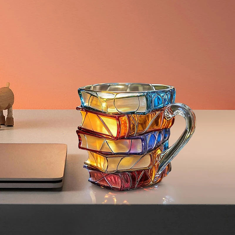 3D Painted Books Stack Resin Coffee Mug – 11oz Novelty Gift Novelty Coffee Mug Qst