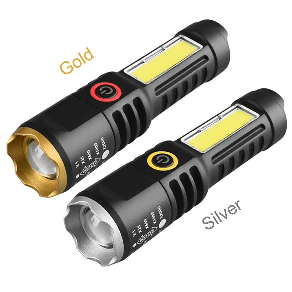 Waterproof Telescopic Zoom XPE COB LED Torch – 4 Modes LED Flashlight Torch Qme
